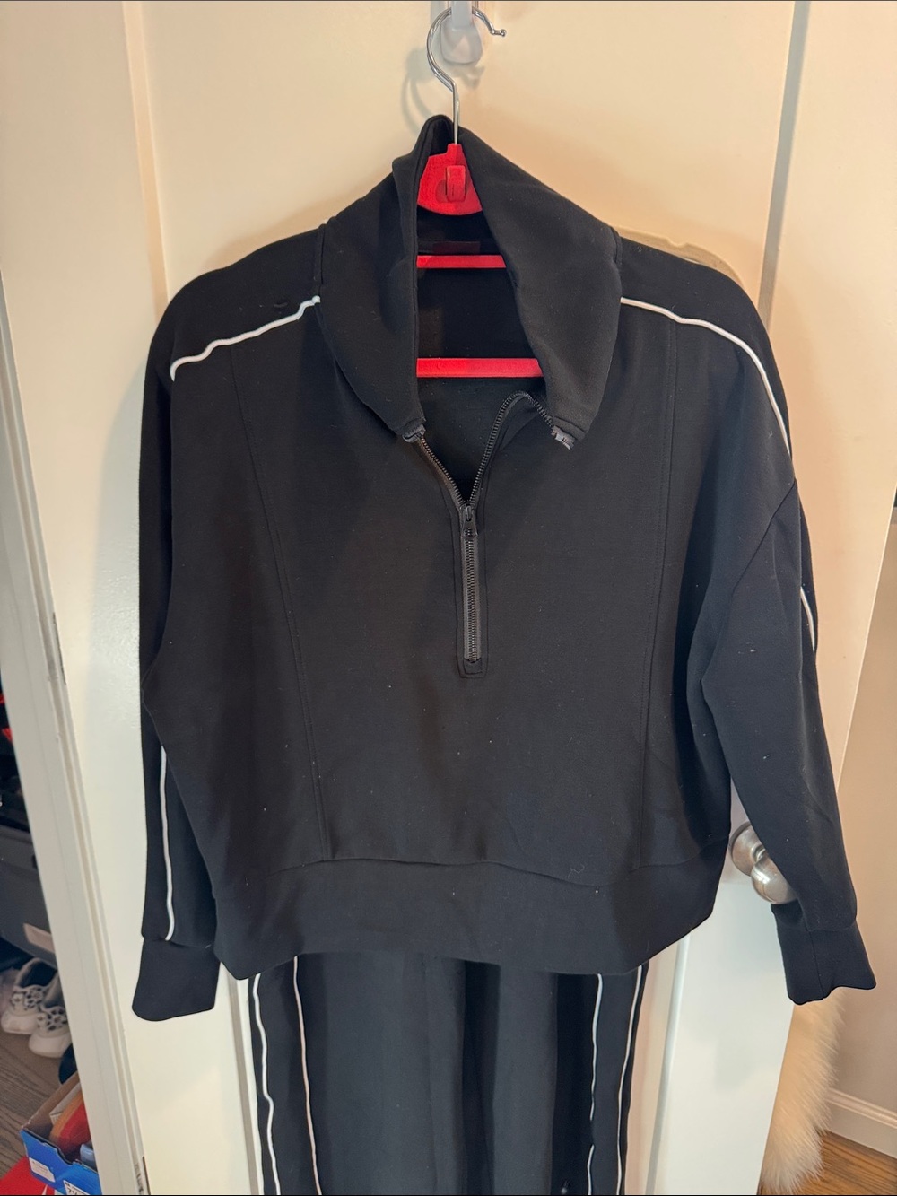 Black Quarter-Zip Athletic Pullover with White Piping